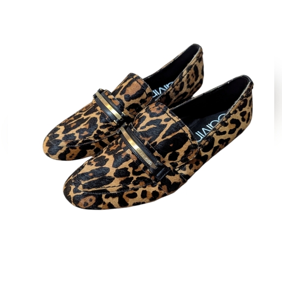 EUC Calvin Klein Loafer Orianna Leopard Flat Leather Calf Hair 7 Animal Print - Picture 1 of 6